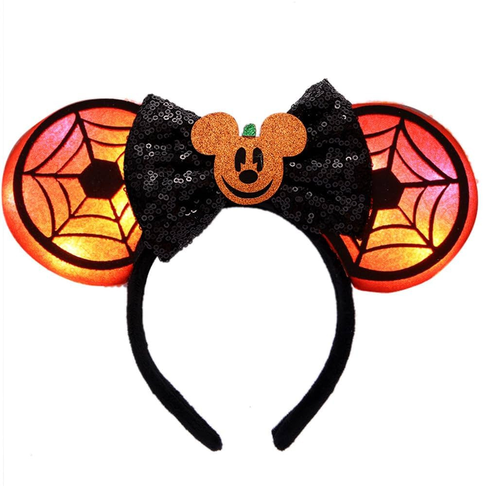 JIAHANG LED Halloween Mouse Ear Light Up Headband, Sequin Bow Hairband, Flash Glowing Party Decor... | Amazon (US)