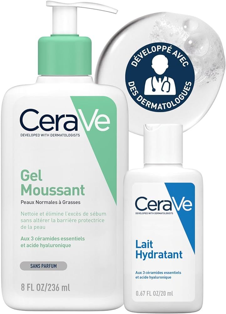 CeraVe Gel Moussant - 236ml + Lait Hydratant 20ml Offert - Gel Nettoyant Purifiant Visage à l'Ac... | Amazon (FR)