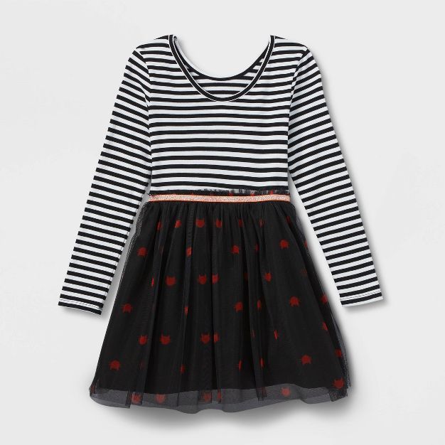 Girls' Halloween Long Sleeve Tulle Dress - Cat & Jack™ Black/White | Target