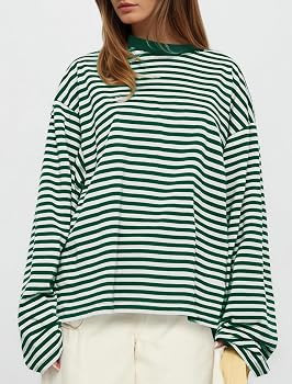 IWD Womens Striped Long Sleeve Shirts Y2k Oversized Drop Shoulder Sweatshirt Crewneck Color Block... | Amazon (US)