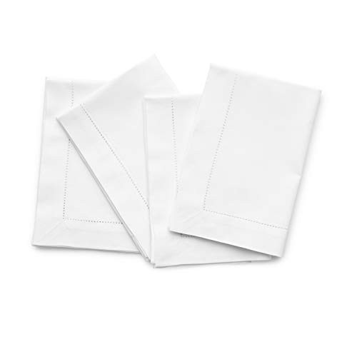 Solino Home White Napkins Set of 4 - Cotton Linen Hemstitch Dinner Napkins Cloth 20 x 20 Inch for Winter, Mothers Day, Spring, Easter - Handcrafted and Machine Washable | Amazon (US)