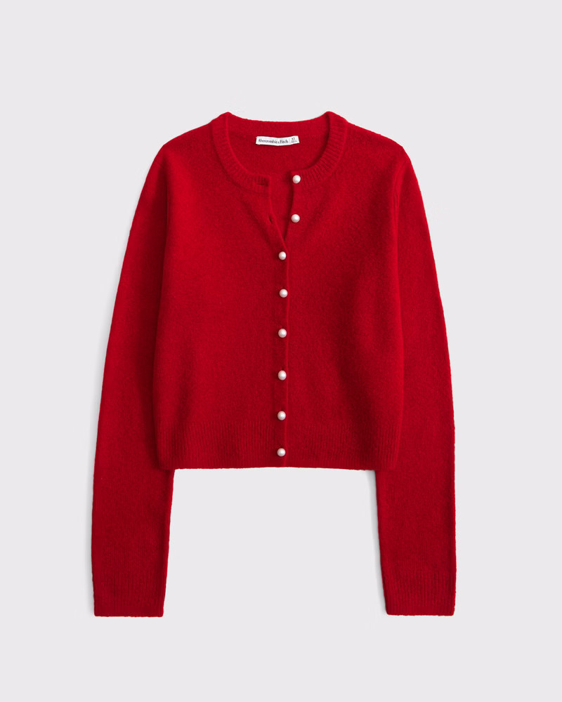 Abercrombie & Fitch Women's Pearl Button Crew Cardigan in Vivid Red - Size XXS | Abercrombie & Fitch (US)
