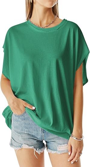 Women Oversized T-Shirt Summer Casual Short Sleeve Loose Blouse Y2K 2024 Basic Muscle Tee Tops | Amazon (US)