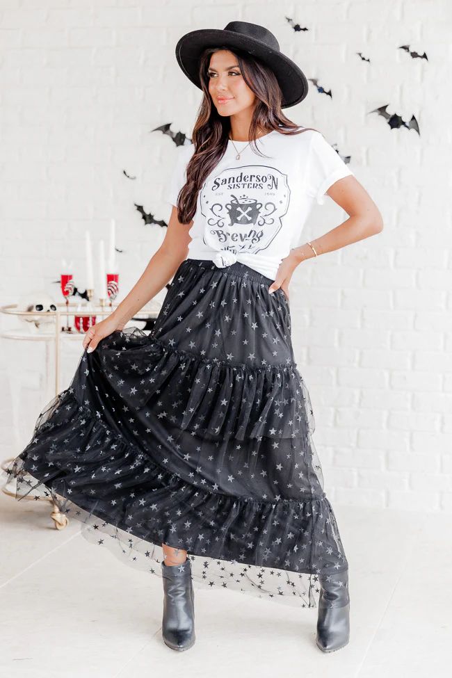 California Dreaming Black Star Tulle Maxi Skirt | Pink Lily