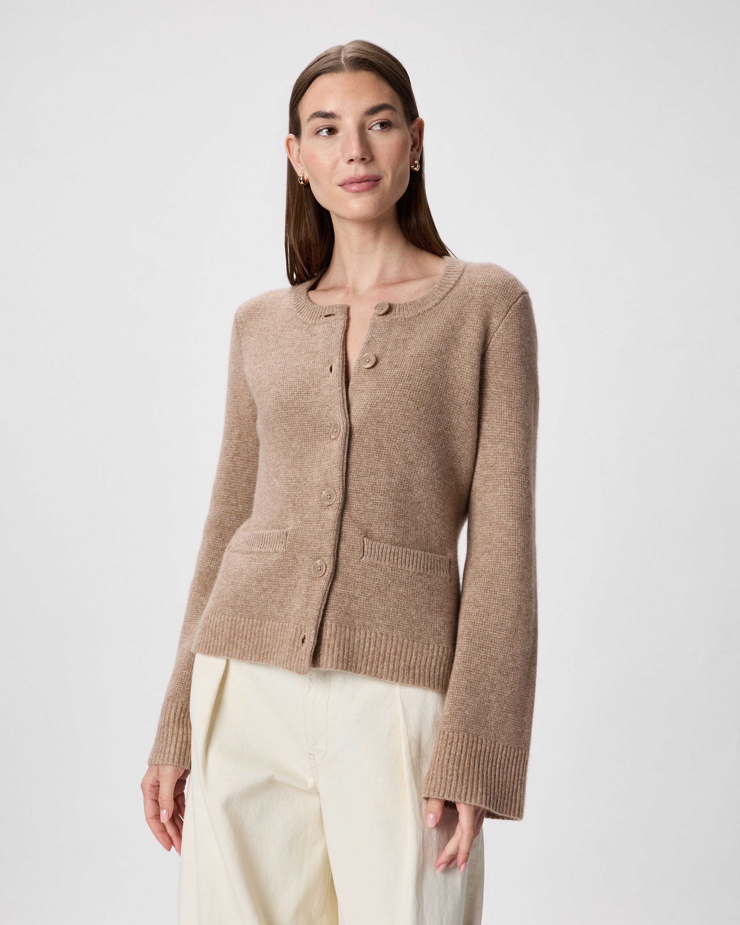 Quince | Women's Mongolian Cashmere Structured Cardigan Sweater in Oatmeal, Size Medium | Quince