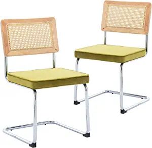 iMenting Velvet Dining Chairs, Mid Century Modern Chairs with Rattan Backrest Upholstered Comfy S... | Amazon (US)