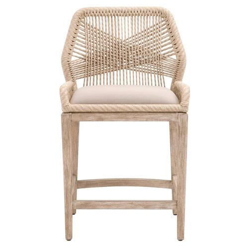Lorry Coastal Beach Beige Woven Rope Mahogany Counter Stool | Kathy Kuo Home
