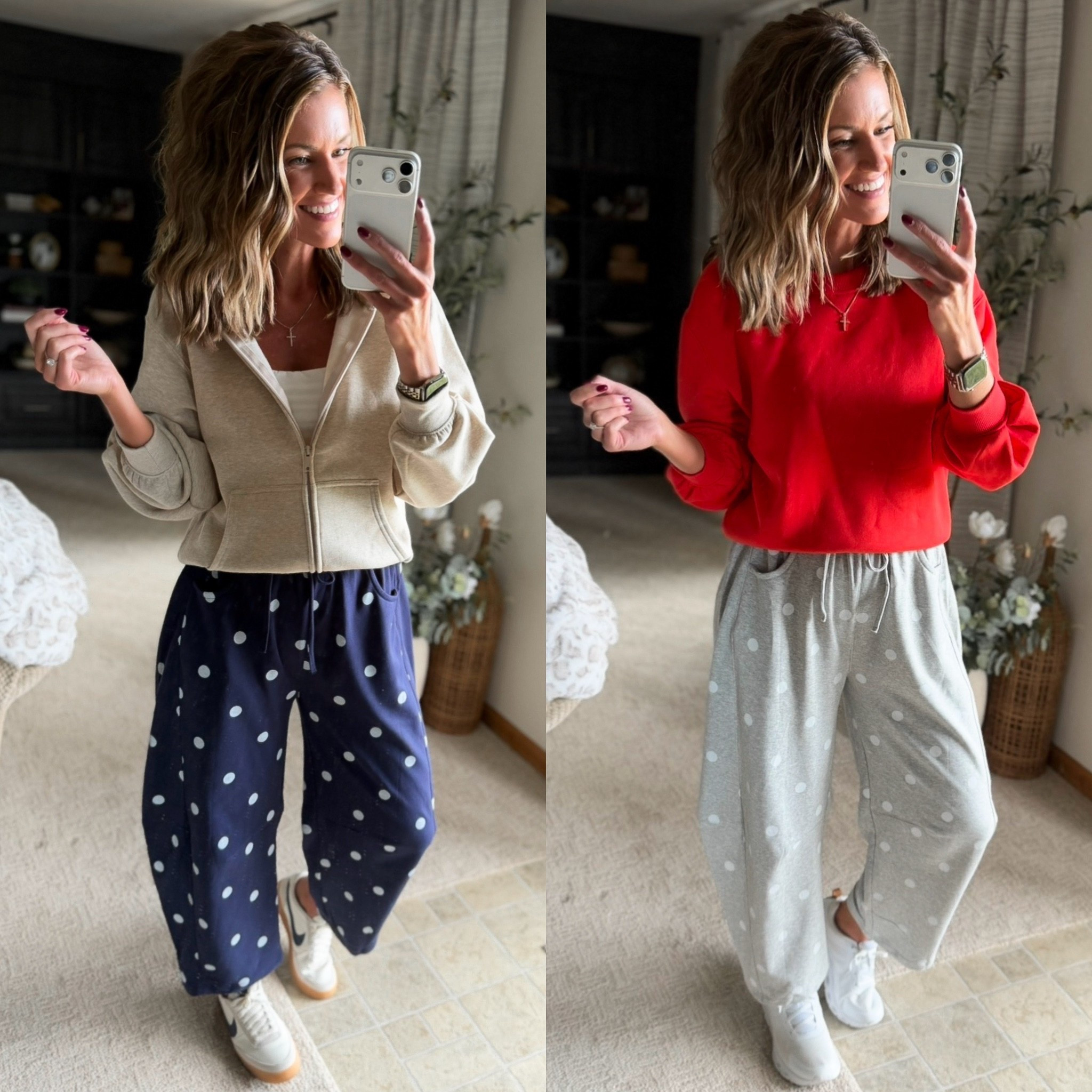 New fun barrel sweatpants from Amazon!! Cute for team spirit wear 🏈 ⚽️ 🏀 
Jacket and sweatshirt/ small 
Pants/ medium

#LTKSeasonal #LTKOver40