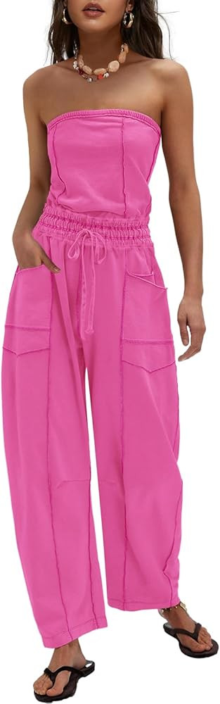 LAMISSCHE Womens Casual Strapless Jumpsuits off the Shoulder Summer Rompers Sleeveless One Piece ... | Amazon (US)