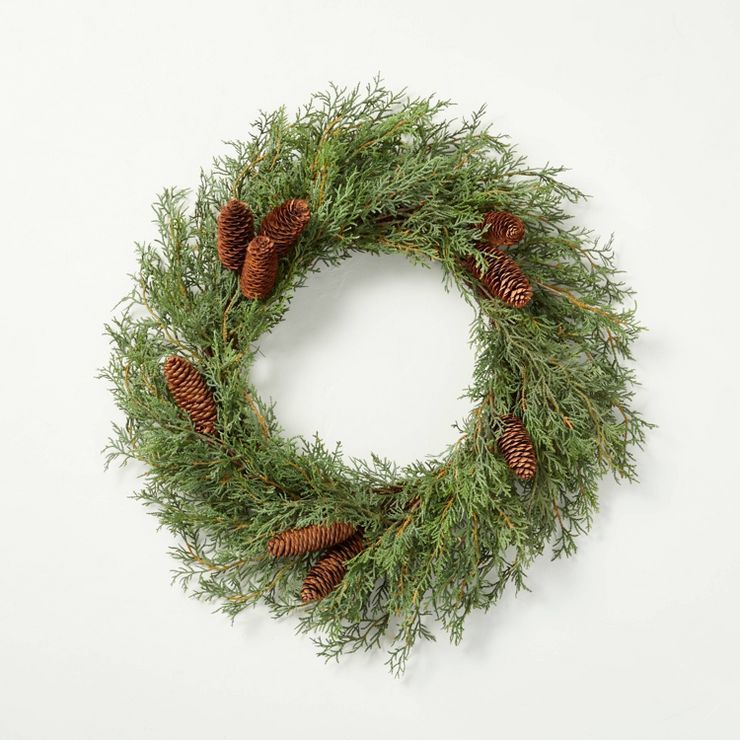 22" Cedar Seasonal Faux Wreath with Pinecones Green/Brown - Hearth & Hand™ with Magnolia | Target