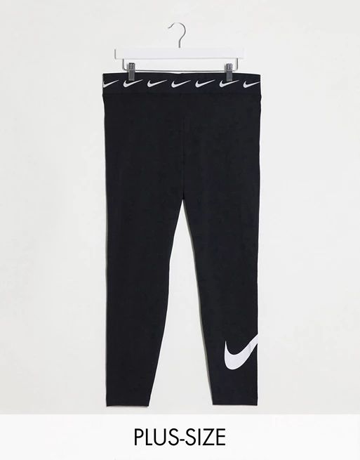 Nike Plus High Waisted Logo Waistband Black Leggings | ASOS US