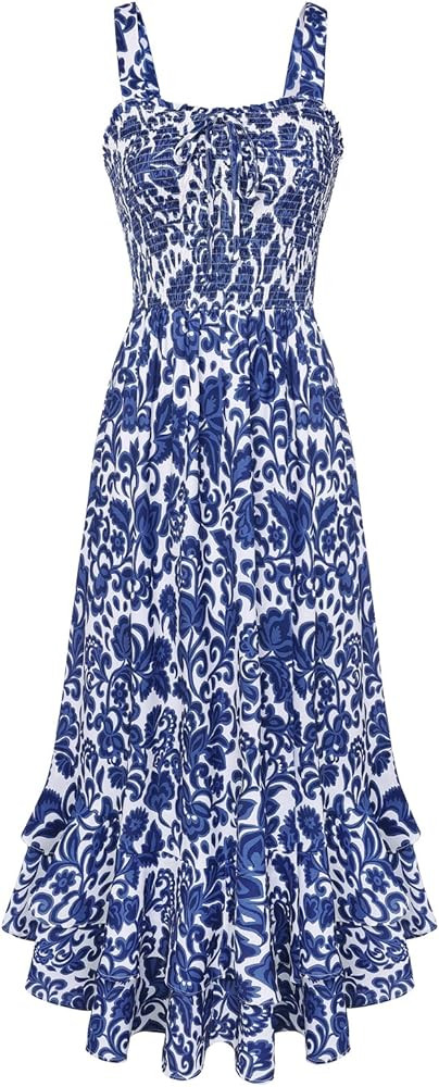 GRACE KARIN Women's 2026 Summer Floral Boho Dress Square Neck Strapped Swing A Line Sundress Beac... | Amazon (US)