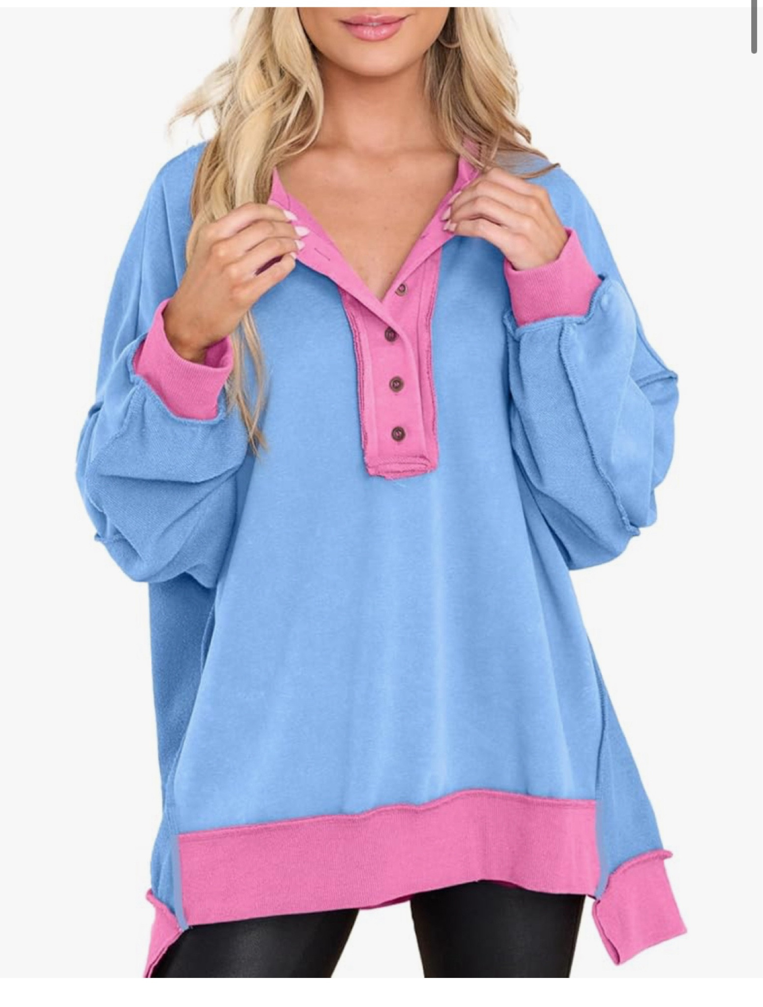 another great free people dupe
Color block baby blue & pink
Oversized and lose 

#LTKSaleAlert #LTKFallSale #LTKSeasonal