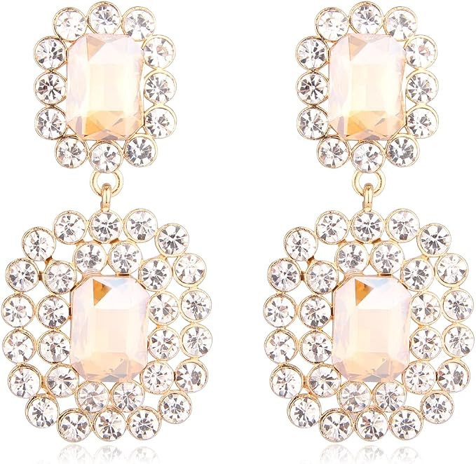 Crystals Teardrop Dangle Statement Earrings, Rhinestone Chandelier Fashion Earrings for Women KEL... | Amazon (US)