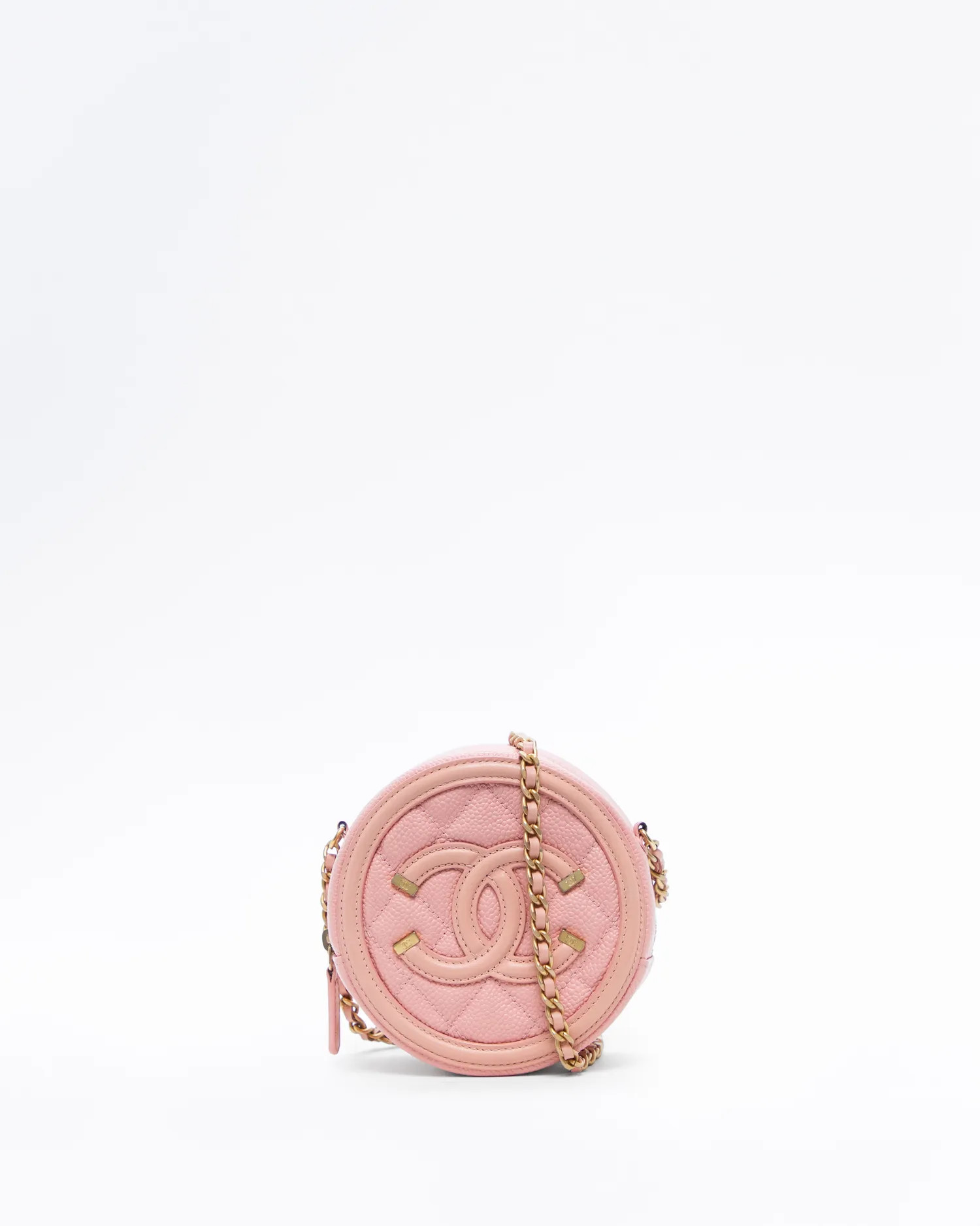 Caviar Quilted Filigree Round Mini Pouch | Vivrelle