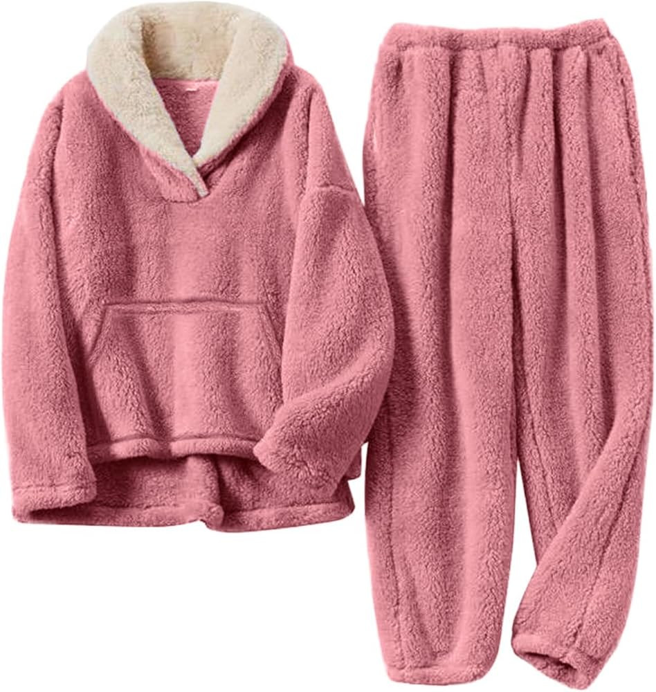 Kissonic Women's Fluffy Pajama Set Fleece Pullover Pants Fuzzy Lounge Set Cozy Winter Pj Sleepwea... | Amazon (US)