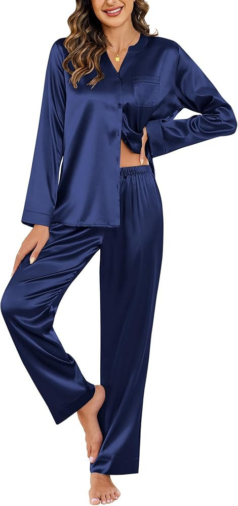 Ekouaer Silk Pajamas For Women 2 Piece Set Satin Pjs Long Sleeve Button Up Sleepwear Comfy Lounge... | Amazon (US)