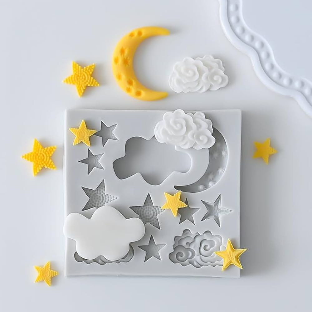 1Pc Star Moon Clouds Shaped Silicone Fondant Molds, Candy Chocolate Molds for DIY Cake Fondant Co... | Amazon (US)