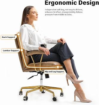 LEAGOO Mid Back Home Office Desk Task Chair with Wheels and Arms Ergonomic PU Leather Computer Ro... | Amazon (US)