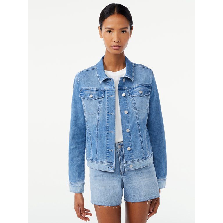 Scoop Women's Color Block Denim Trucker Jacket - Walmart.com | Walmart (US)