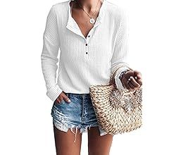 WNEEDU Women's Waffle Knit Tunic Tops Loose Long Sleeve Button Up V Neck Henley Shirts | Amazon (CA)