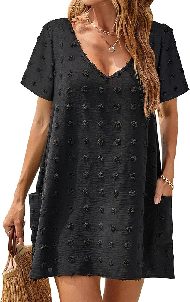 Blooming Jelly Womens Casual Sun Summer Dresses Swiss Polka Dot Beach Cover Up V Neck Tank Dress ... | Amazon (US)