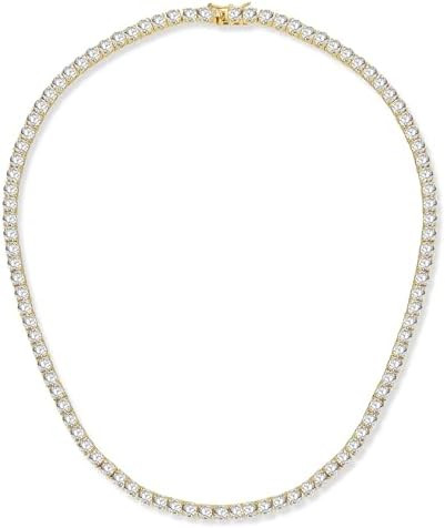 Gemsme 4.0mm CZ Tennis Necklace, 18K White/Yellow Gold Plated 4.0mm Round Cubic Zirconia Classic ... | Amazon (US)