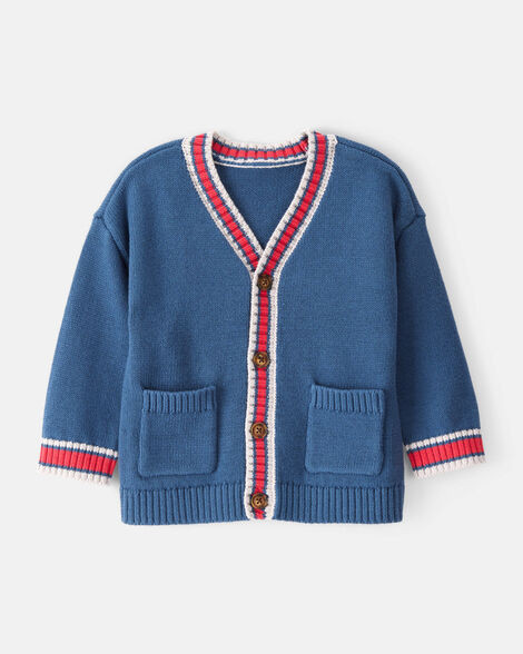 Baby Boy Cotton Long-Sleeve Cardigan Sweater - Blue/Red | Carter's Inc