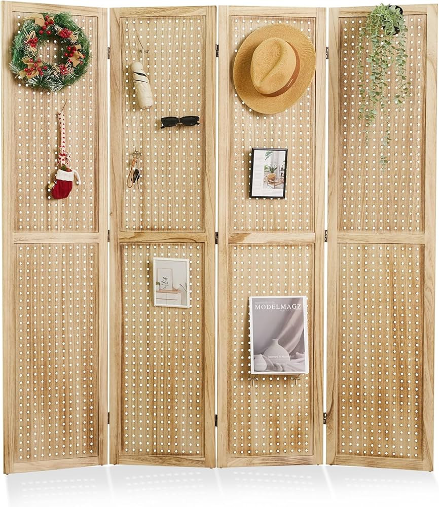 Pegboard Display, 5.6Ft Wooden Room Divider Folding Privacy Screens Portable Freestanding Wall Or... | Amazon (US)