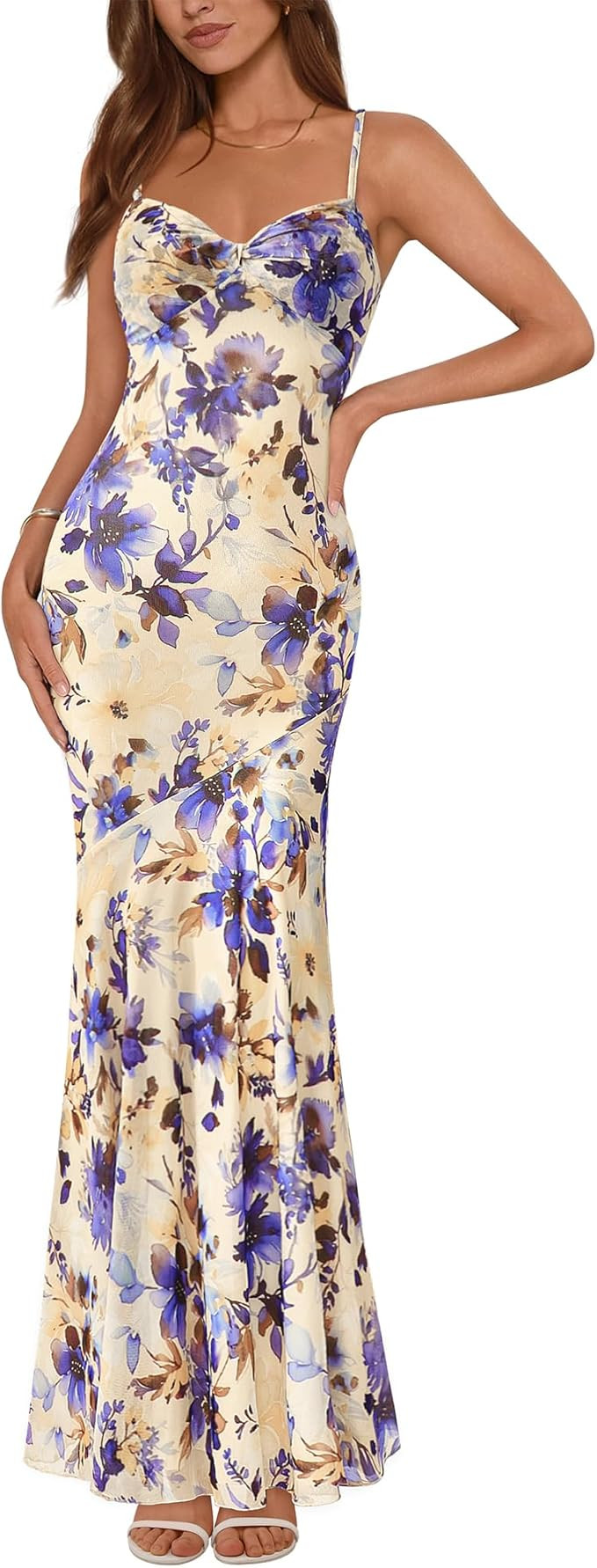 BTFBM Summer Dresses for Women 2026 Spaghetti Straps Sundress Twist Knot Mesh Mermaid Wedding Gue... | Amazon (US)