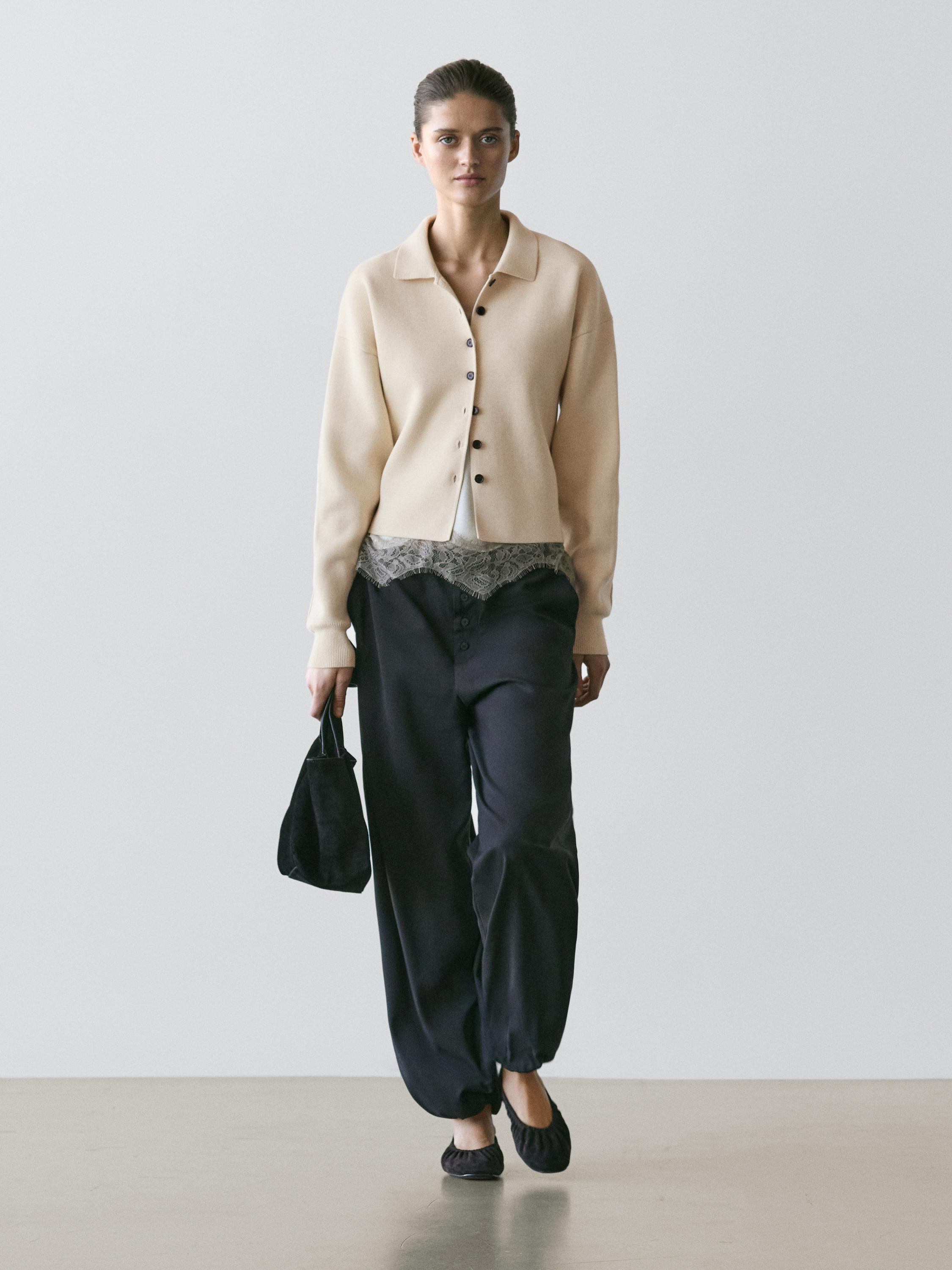 Cotton knit polo collar cardigan | Massimo Dutti US