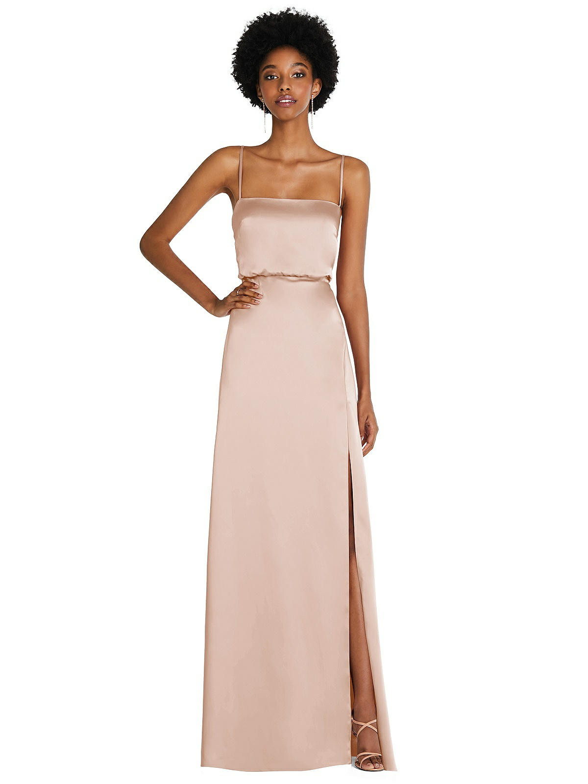 Low Tie-Back Maxi Dress with Adjustable Skinny Straps | The Dessy Group