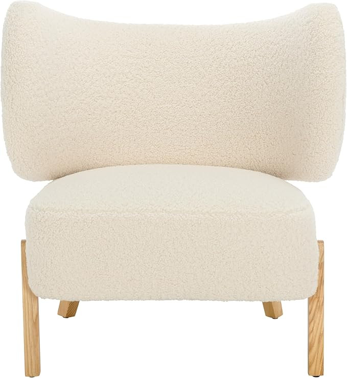 SAFAVIEH Home Collection Jakoda Off-White & Natural Solid Wood Wingback Accent Chair (Fully Assem... | Amazon (US)