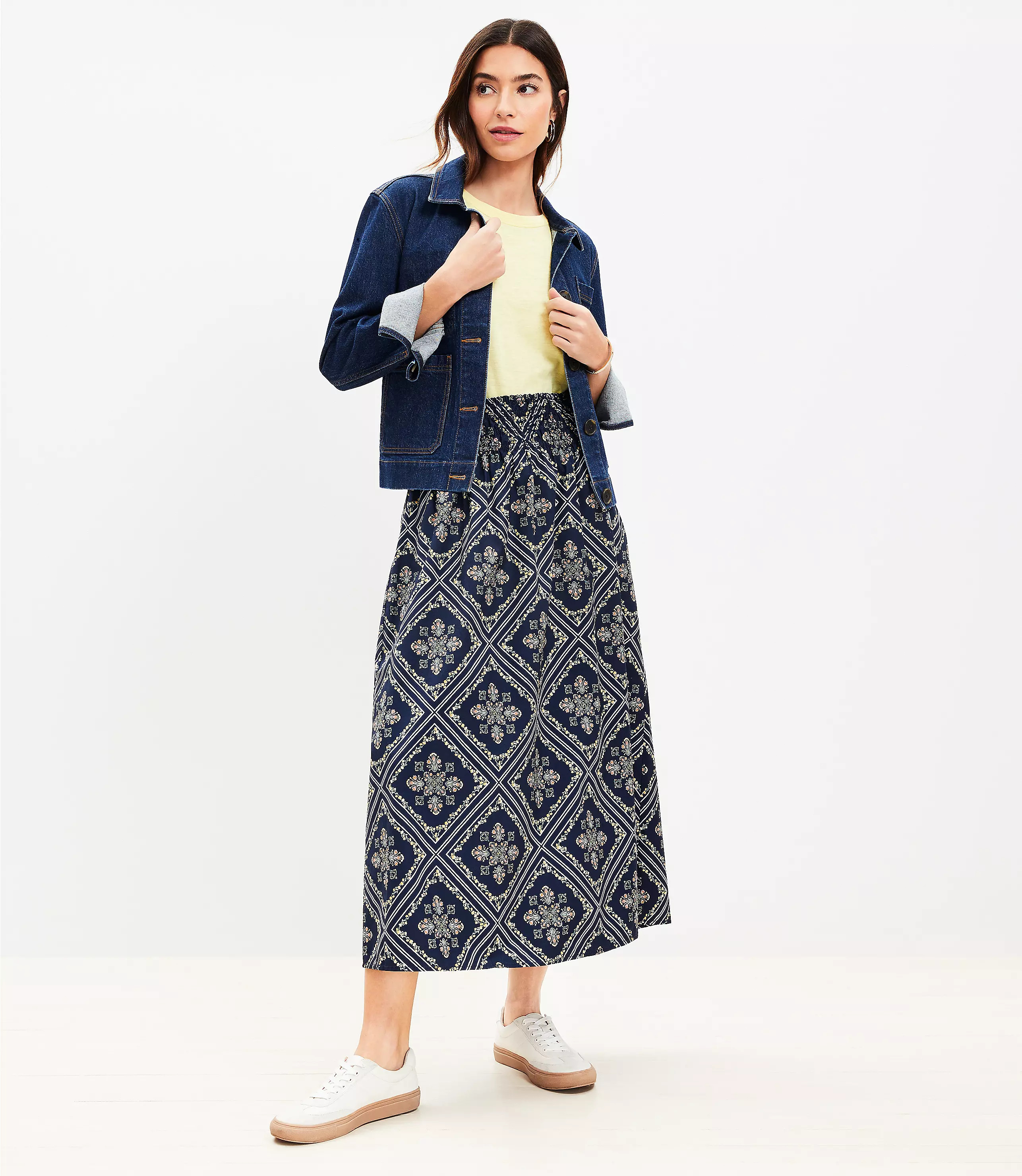 Tuilerie Smocked Poplin Midi Skirt | LOFT