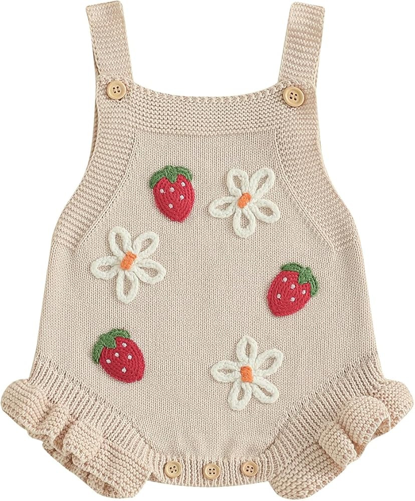 Newborn Sweater Romper Baby Girl Crochet Knit Sweaters Rompers Embroidery Flower Strawberry Outfi... | Amazon (US)