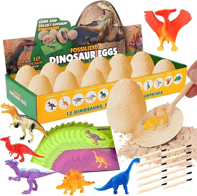 Dinosaur Eggs Toys, 12PCS Dino Eggs Excavation Dig Kit, Dinosaur Fossil Digging Kit Toys for Kids... | Amazon (US)