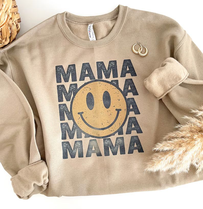 Mama graphic sweatshirt, happy mama crewneck, retro happy mama sweatshirt, Mother’s Day gift, t... | Etsy (US)