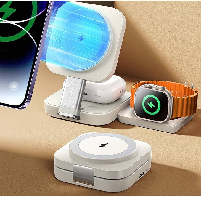 LISEN 3 in 1 Charging Station for Apple Magsafe Charger Travel Accessories, Wireless Charger 3 in... | Amazon (US)