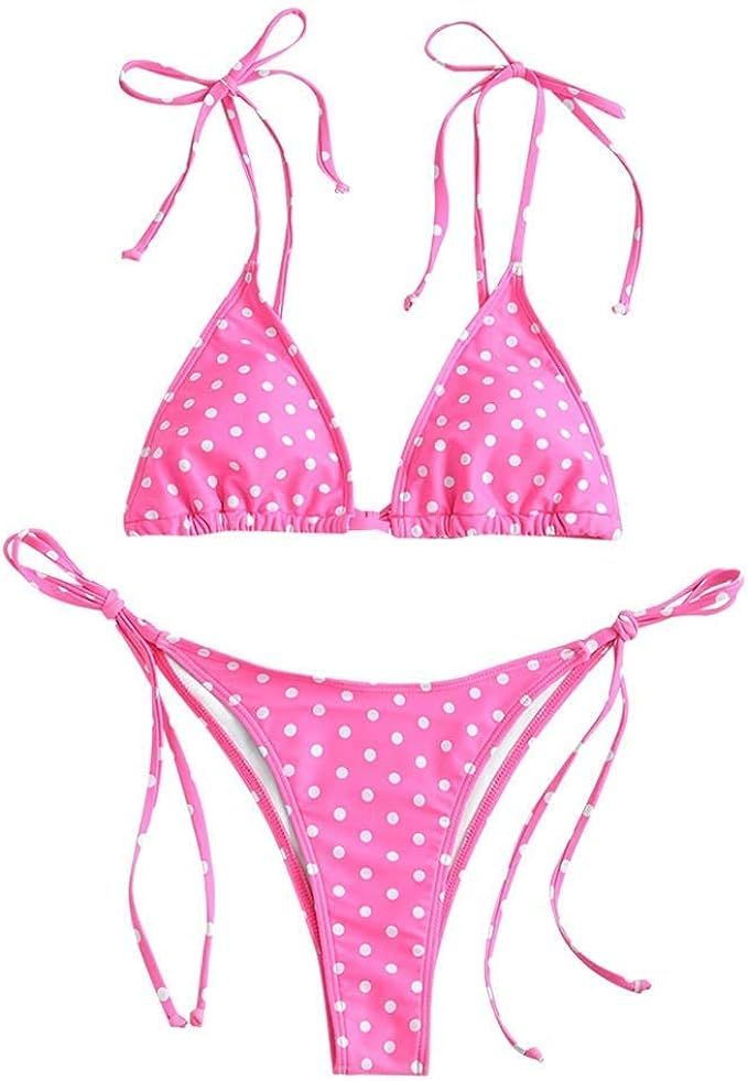 ZAFUL Swimsuits for Women Tie String Triangle Bikini Set Polka Dot Two Piece Bathing Suits | Amazon (US)