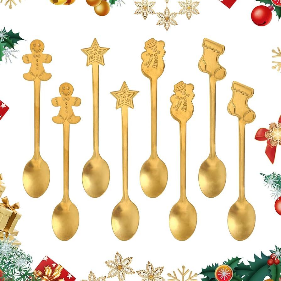 Christmas Coffee Spoons, 8 Pieces Gold Stainless Steel Dessert Drink Spoons Christmas Mixing Spoo... | Amazon (CA)