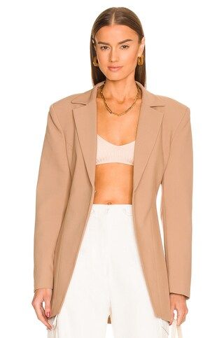 Ronny Kobo Riva Blazer in Tan from Revolve.com | Revolve Clothing (Global)