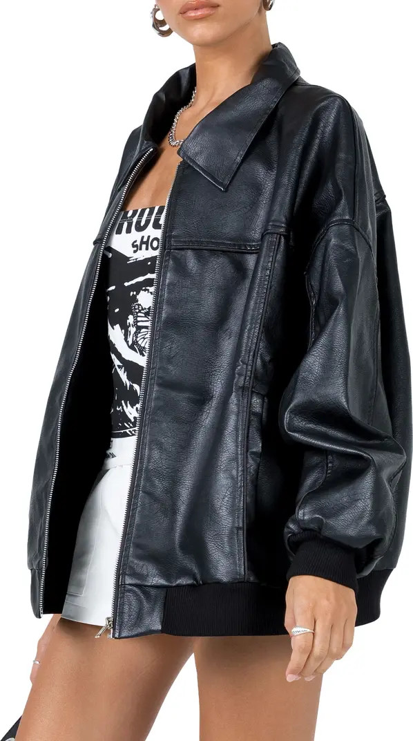 Princess Polly Goldsmith Oversize Faux Leather Bomber Jacket | Nordstrom | Nordstrom