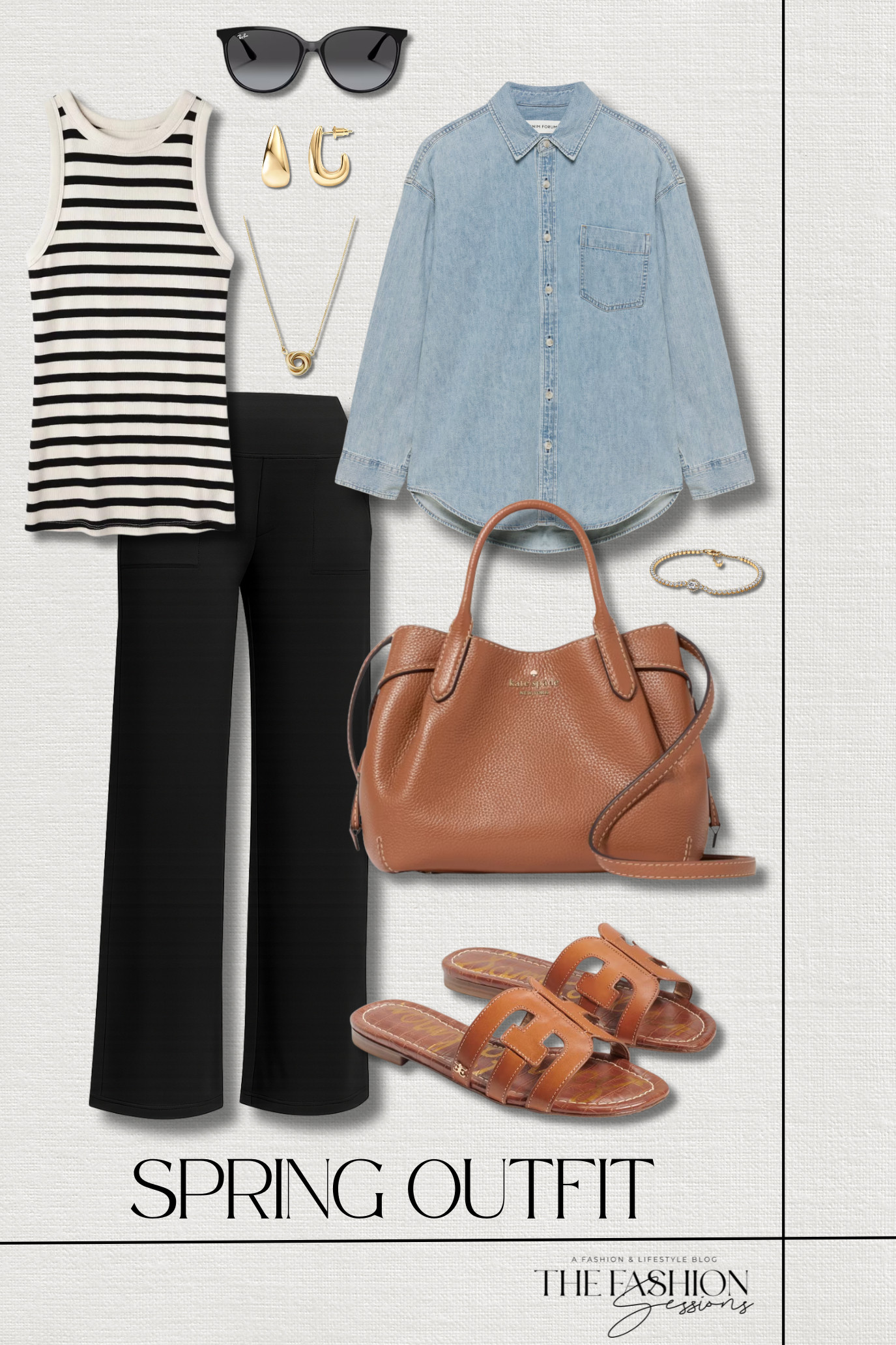 This combo is my secret for looking polished and comfortable: a denim shirt that pulls everything together + trouser-style yoga pants that feel like a dream. It’s elevated casual at its best—chill enough for errands, elevated enough for meetings.

denim shirt | trouser yoga pant | stripped ribbed tank | bay slide sandals | dumpling satchel | pandora tennis bracelet | gold earrings | gold pendant necklace | travel outfit | shopping outfit | weekend outfit | spring outfit | elevated casual 

 #LTKootd #LTKOver40 #LTKTravel