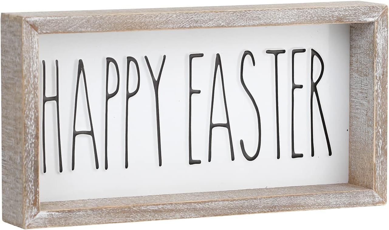 Easter Tiered Tray Decor, Happy Easter Block Sign Embossed Metal With Wood Frame - Shelf, Mantel,... | Amazon (US)