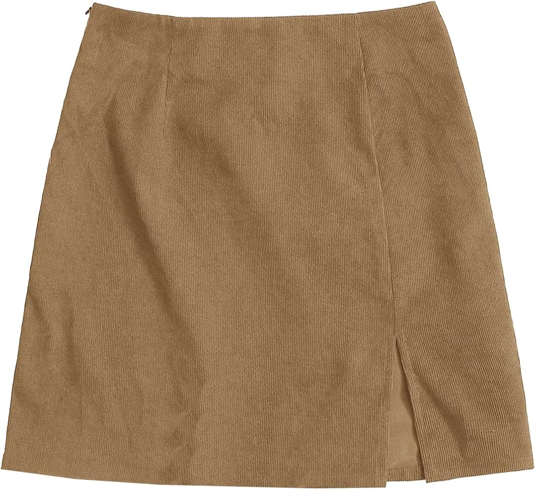 WDIRARA Women's Mid Waist Corduroy A-line Slim fit Button Casual Mini Skirt | Amazon (US)