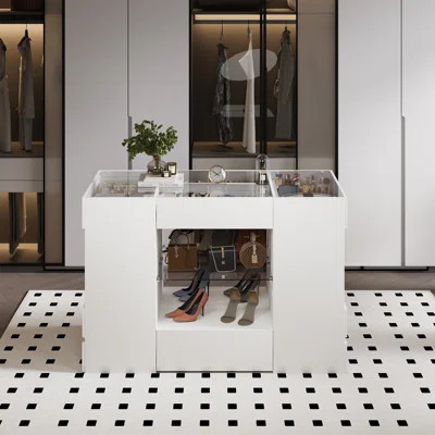 Modern Closet Island with Showcase, LED Lighting and Ample Storage | Wayfair North America