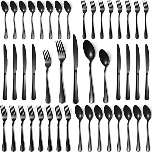Lazycorner 40 Pcs Black Silverware Set for 8, Mirror Polished Flatware Set Stainless Steel Fork Knife Spoon, Food Grade Eating Utensils Sets, Reusable Silverwear Cutlery Set, Dishwasher Safe | Amazon (US)