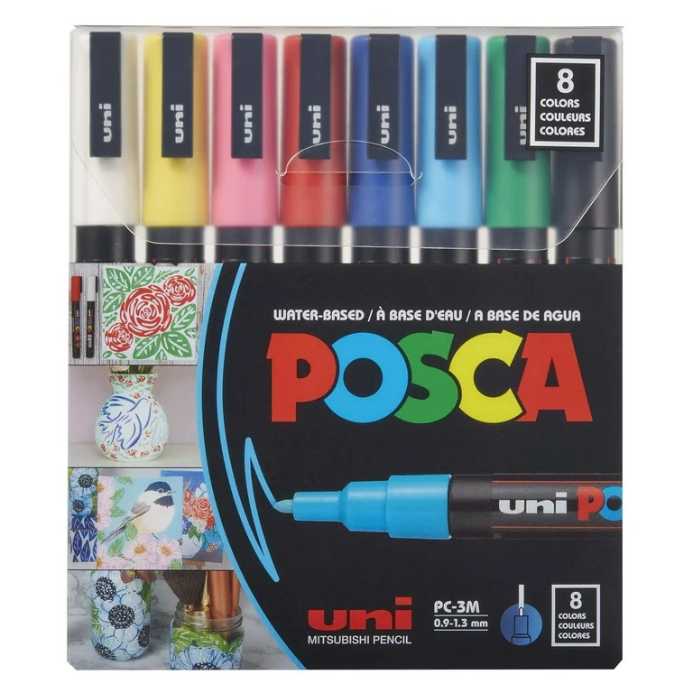 POSCA PC-3M Water-Based Paint Markers, Fine Tip (0.9-1.3mm), Assorted Colors, 8 Count | Walmart (US)