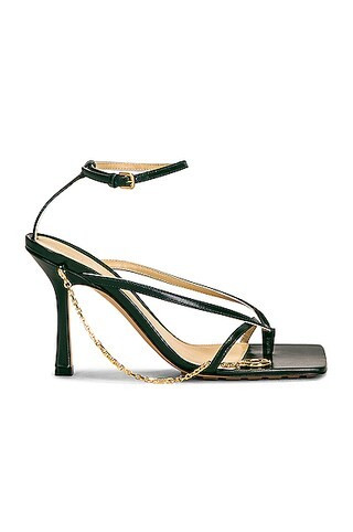 Bottega Veneta Stretch Ankle Strap Sandals in Inkwell - Dark Green. Size 39.5 (also in 37, 38, 39, 40, 41). | FWRD 