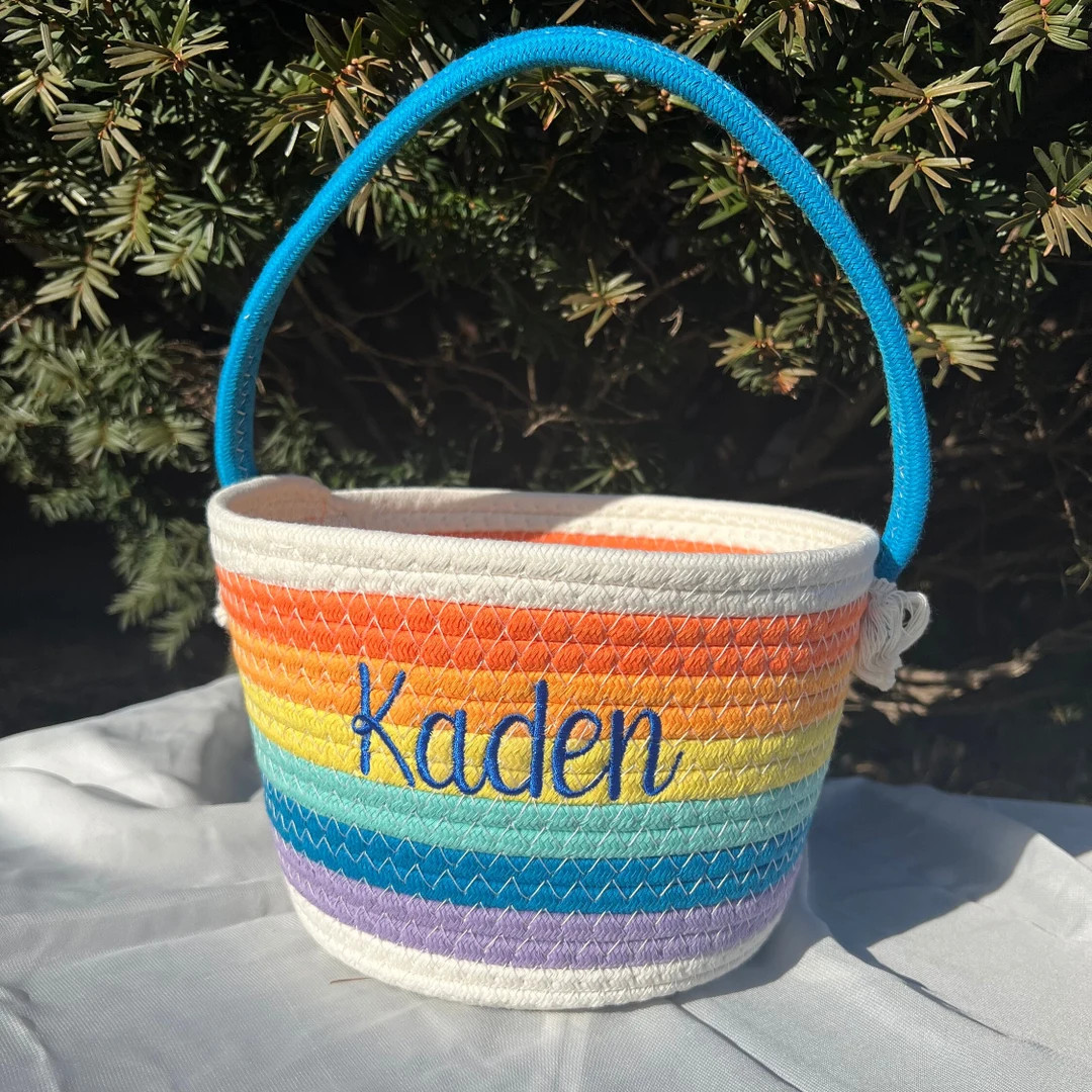Personalized Rainbow Rope Easter Basket, Easter Gift for Kids, Custom Embroidered Easter Basket, ... | Etsy (US)